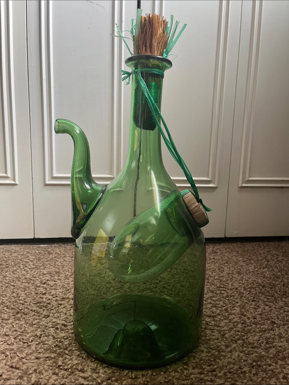 Green Glass Cruet with Dipper